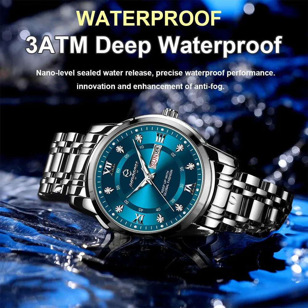PENGAGAR Luxury Men's Watch - Elegant, Waterproof, Luminous, Stainless Steel Quartz Sports Watch