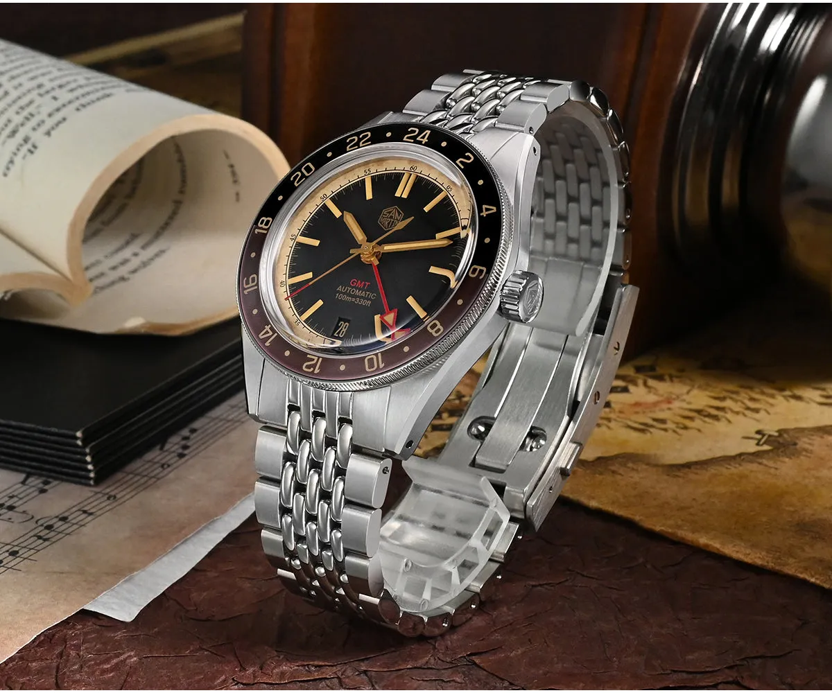 ★Pre-owned★San Martin Vintage Style NH34 GMT Men Watch SN0116G-V6