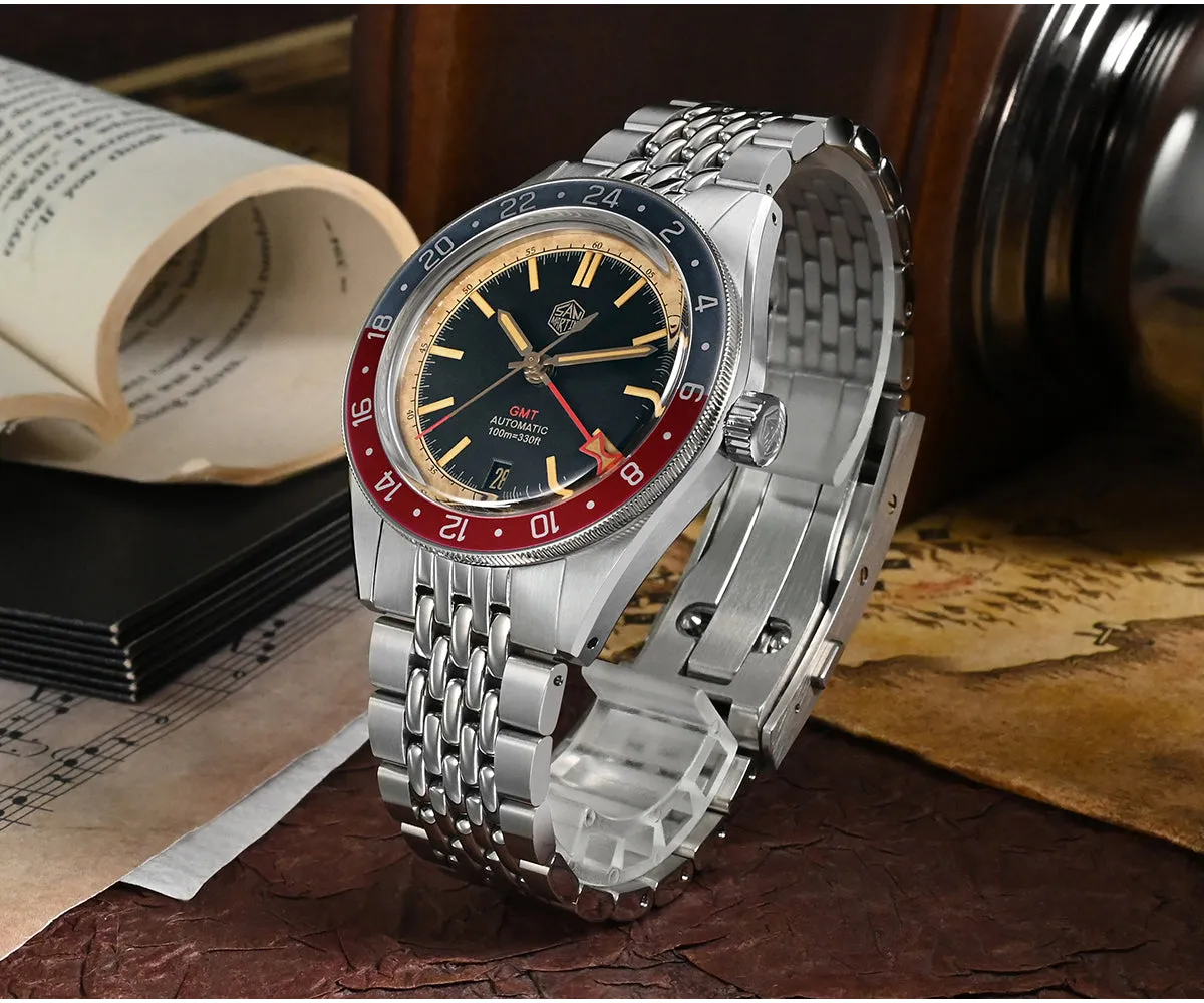 ★Pre-owned★San Martin Vintage Style NH34 GMT Men Watch SN0116G-V6