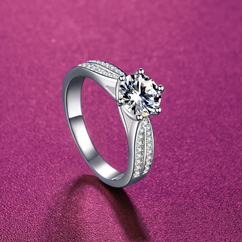 Pure Brilliance Silver Stone Ring - 925 Silver Eight Hearts Eight Arrows