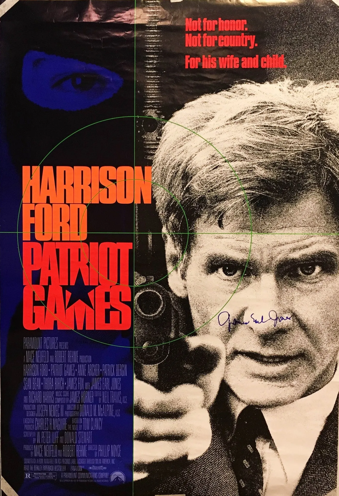 "Patriot Games" 1992 Movie Poster Autographed Signed by Harrison Ford - $1,000.00 VALUE