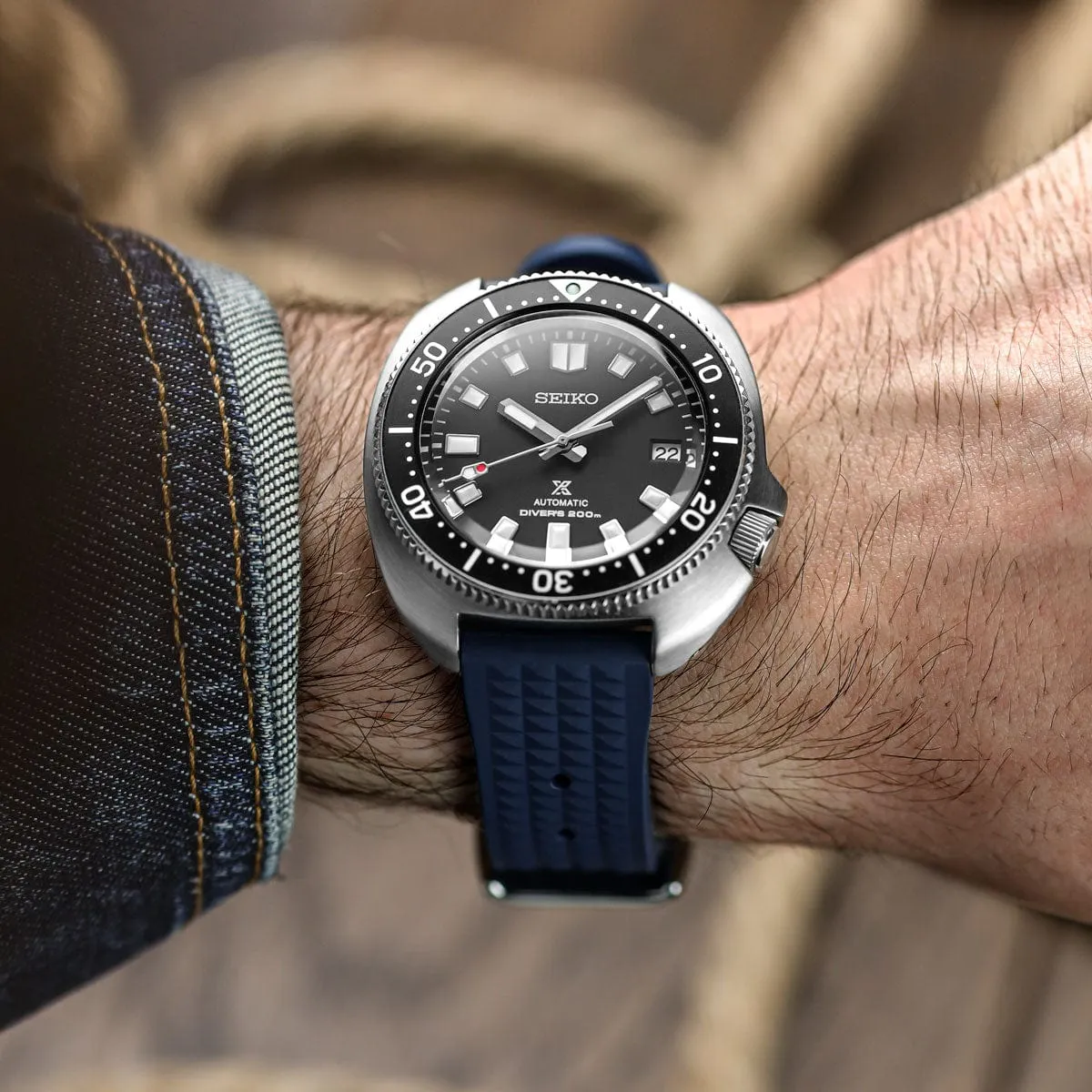 Seacroft Waffle FKM Rubber Dive Watch Strap - Blue