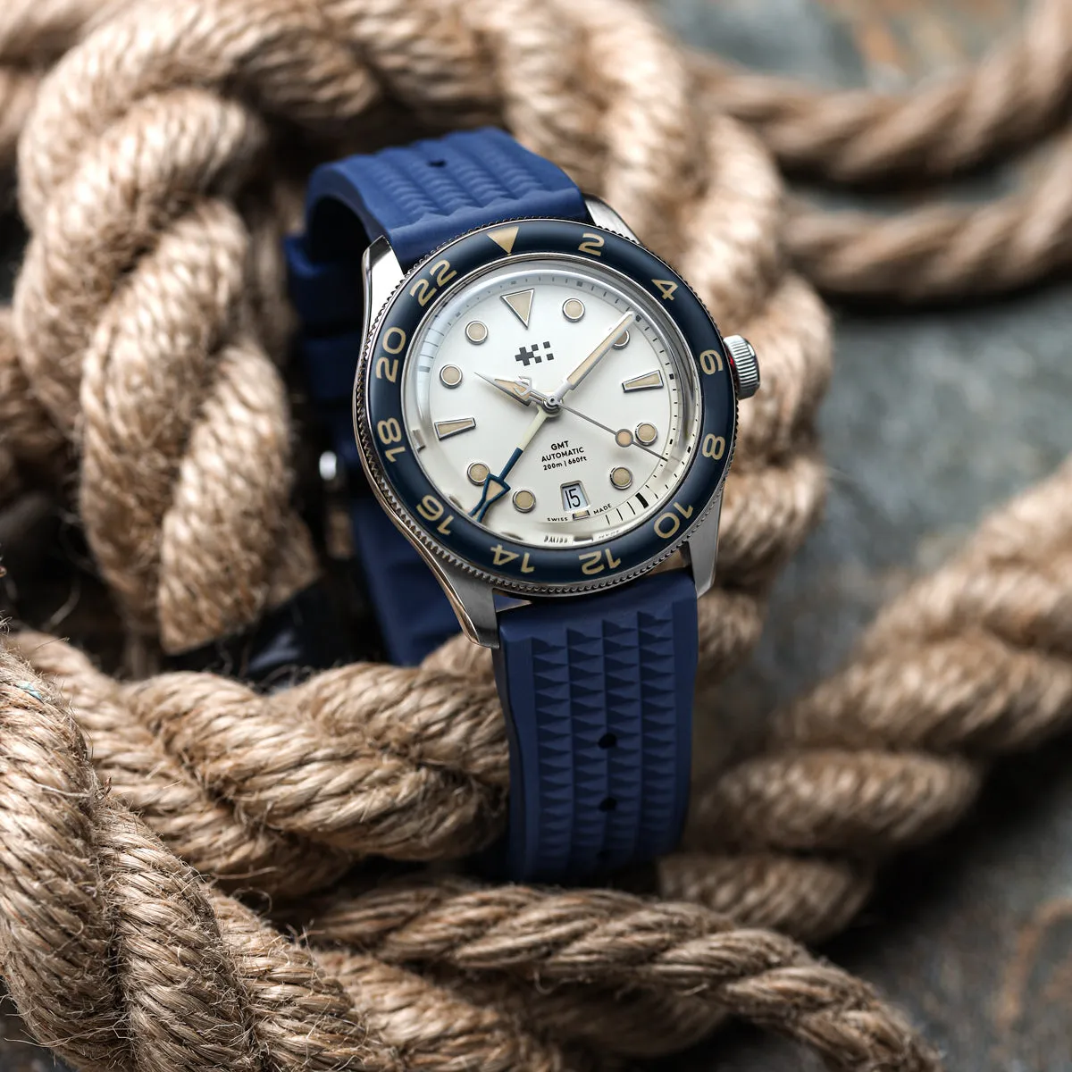 Seacroft Waffle FKM Rubber Dive Watch Strap - Blue