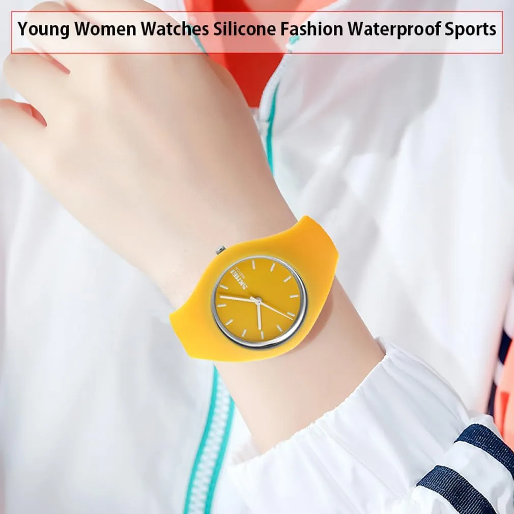 SKMEI Watches for Young Women Lady Sports Silicone Band Waterproof Fashion Casual Simple Quartz Analog Teens Girls Gift Black Wrist Watch