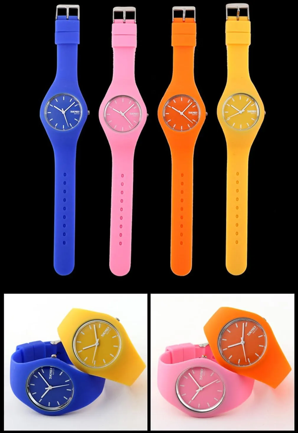 SKMEI Watches for Young Women Lady Sports Silicone Band Waterproof Fashion Casual Simple Quartz Analog Teens Girls Gift Black Wrist Watch