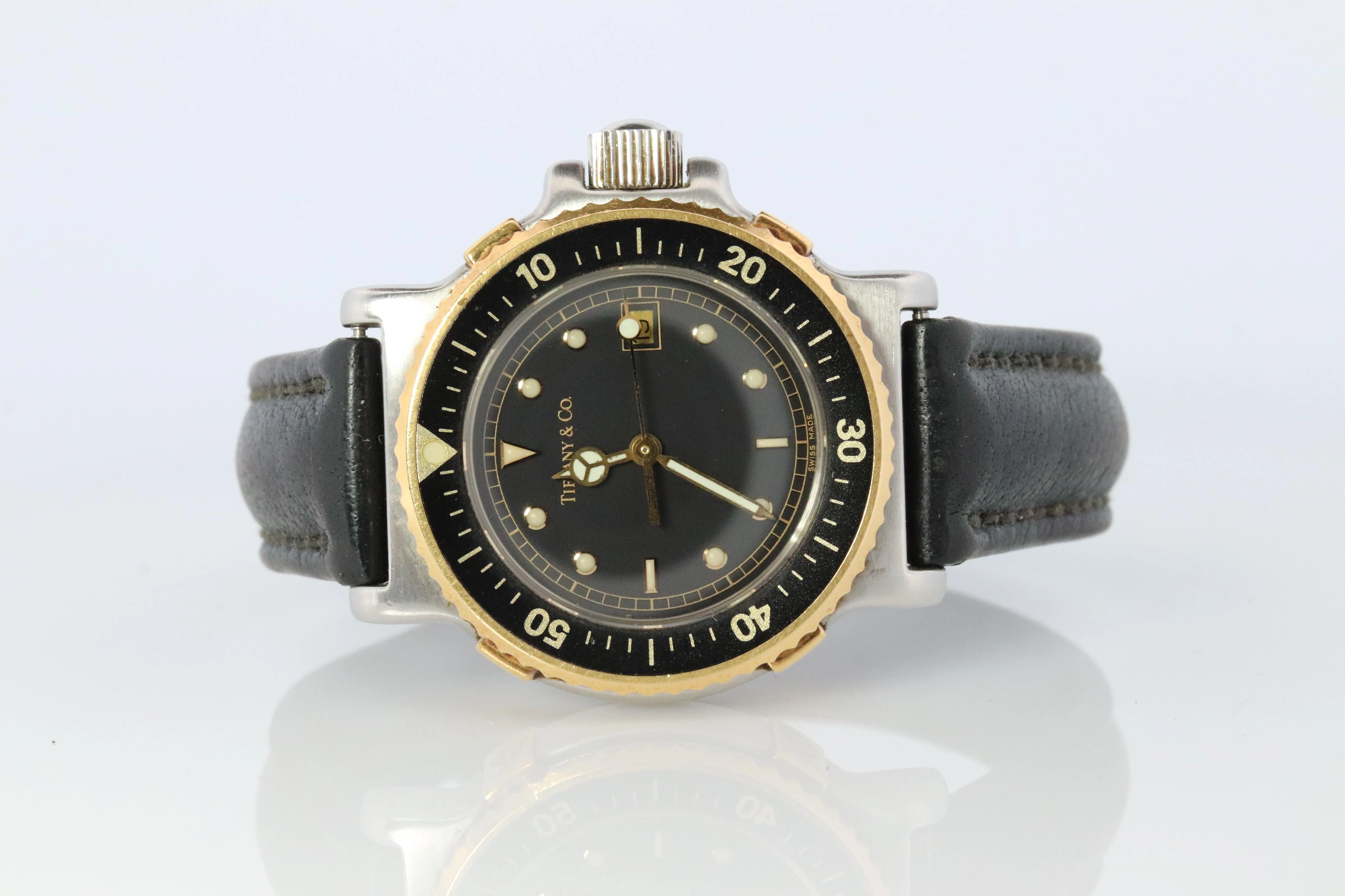 Tiffany and Co Diver Watch. 18k Gold and SS Tiffany L0729 Ladies Watch