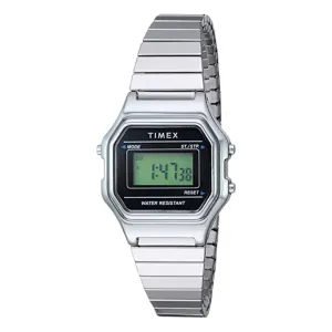 Timex Womens Classic Digital Mini Silver-Tone Black Stainless Steel Expansion Band Watch - TW2T48200