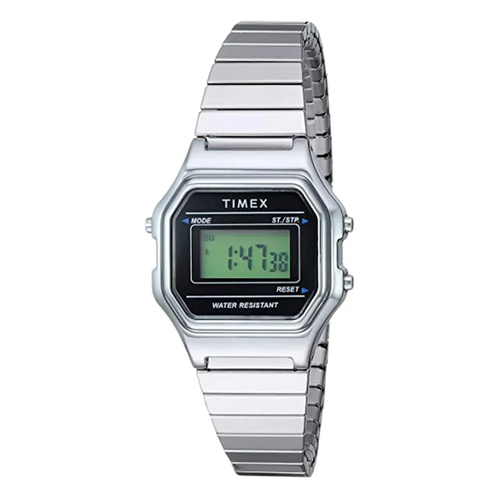 Timex Womens Classic Digital Mini Silver-Tone Black Stainless Steel Expansion Band Watch - TW2T48200
