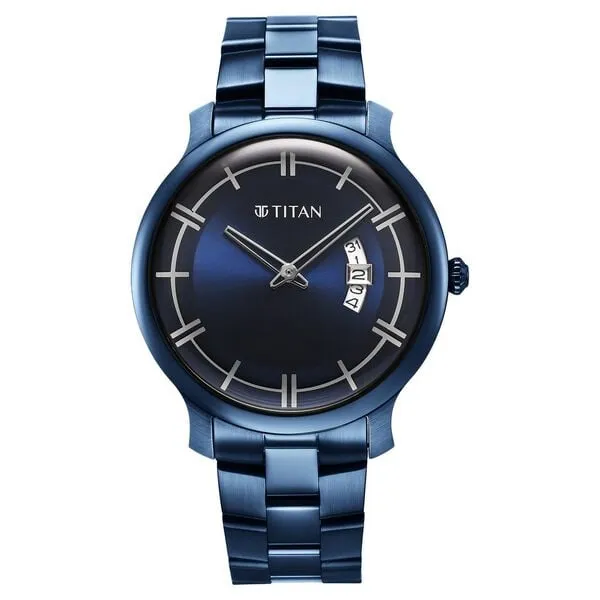 Titan Classic Men's Watch Analog Blue Dial With Blue Stainless Band, 90170QM01