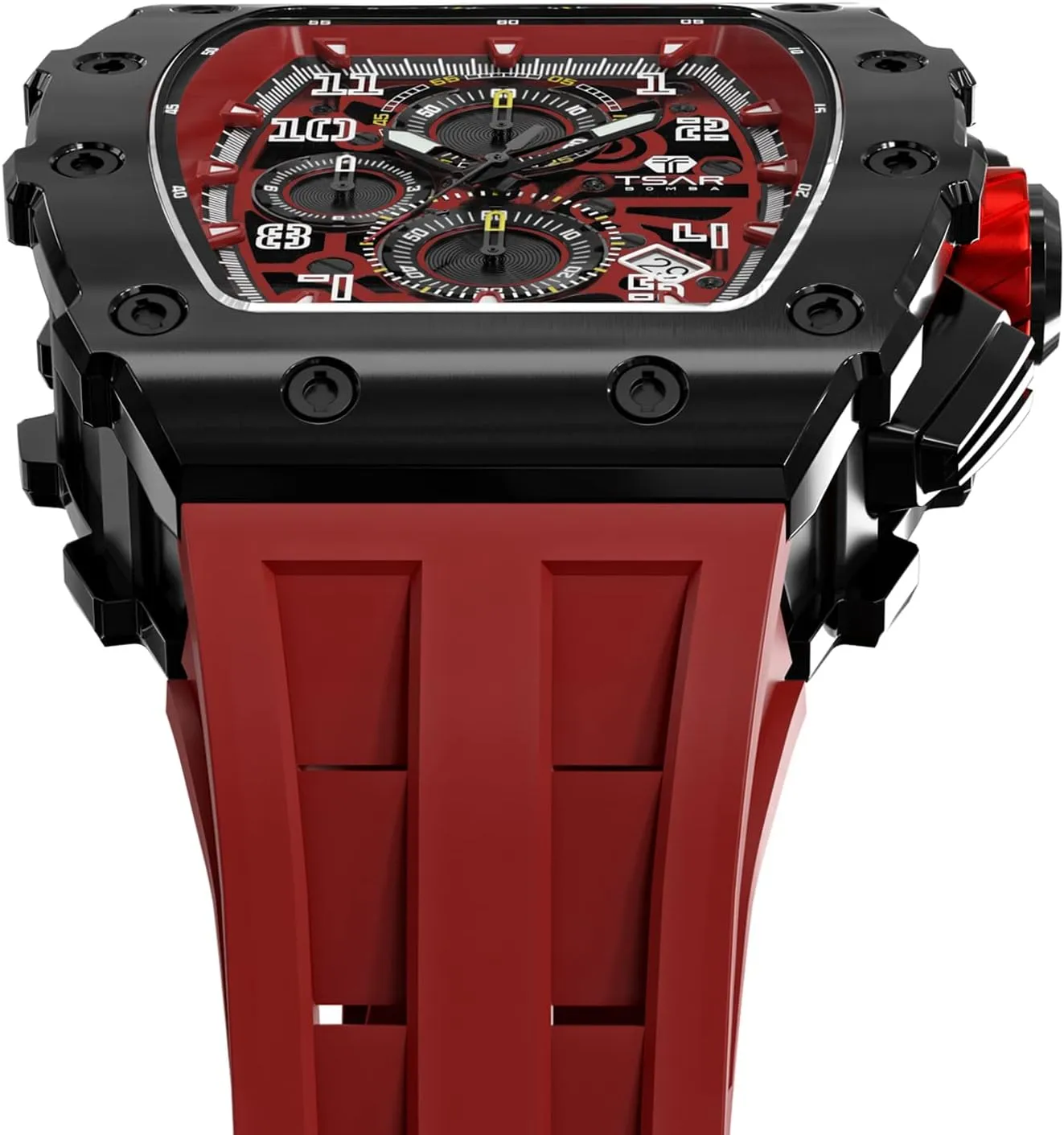 Tonneau Mens Luxury Watch 50M Waterproof Luminous Date Chronograph Wrist Watch with Japanese Quartz Movement Sapphire Crystal Silicone Strap Fashion Sport Watches Gift for Men