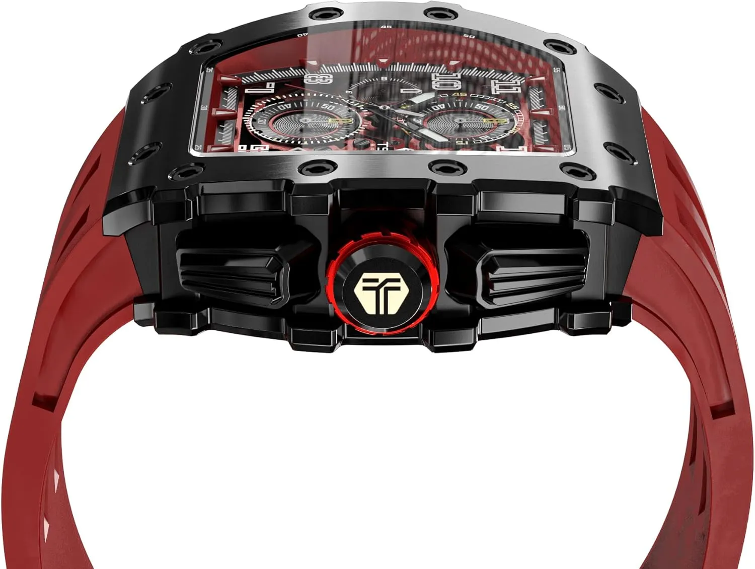 Tonneau Mens Luxury Watch 50M Waterproof Luminous Date Chronograph Wrist Watch with Japanese Quartz Movement Sapphire Crystal Silicone Strap Fashion Sport Watches Gift for Men