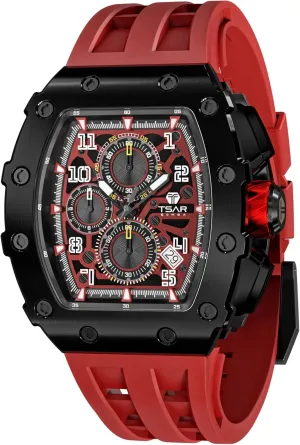 Tonneau Mens Luxury Watch 50M Waterproof Luminous Date Chronograph Wrist Watch with Japanese Quartz Movement Sapphire Crystal Silicone Strap Fashion Sport Watches Gift for Men