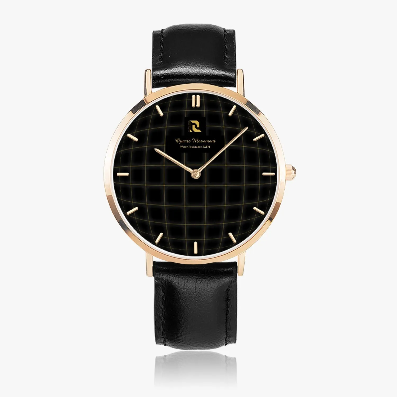 Ultra-Thin Leather Strap Quartz Watch (Rose Gold With Indicators)