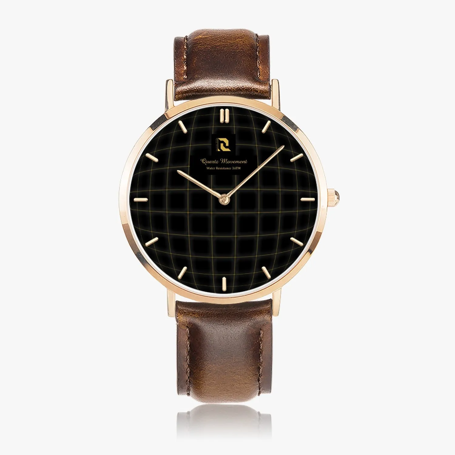 Ultra-Thin Leather Strap Quartz Watch (Rose Gold With Indicators)