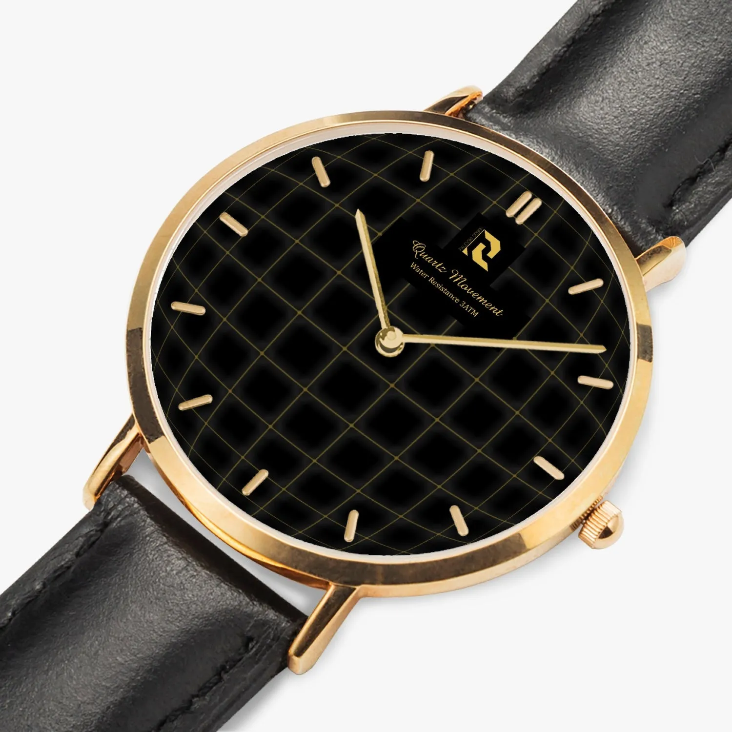 Ultra-Thin Leather Strap Quartz Watch (Rose Gold With Indicators)