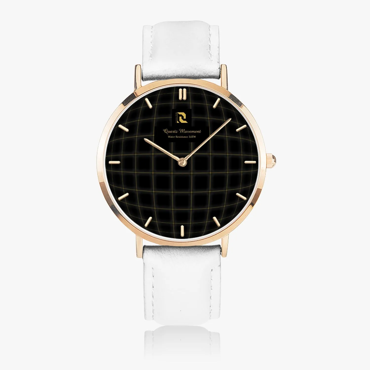 Ultra-Thin Leather Strap Quartz Watch (Rose Gold With Indicators)