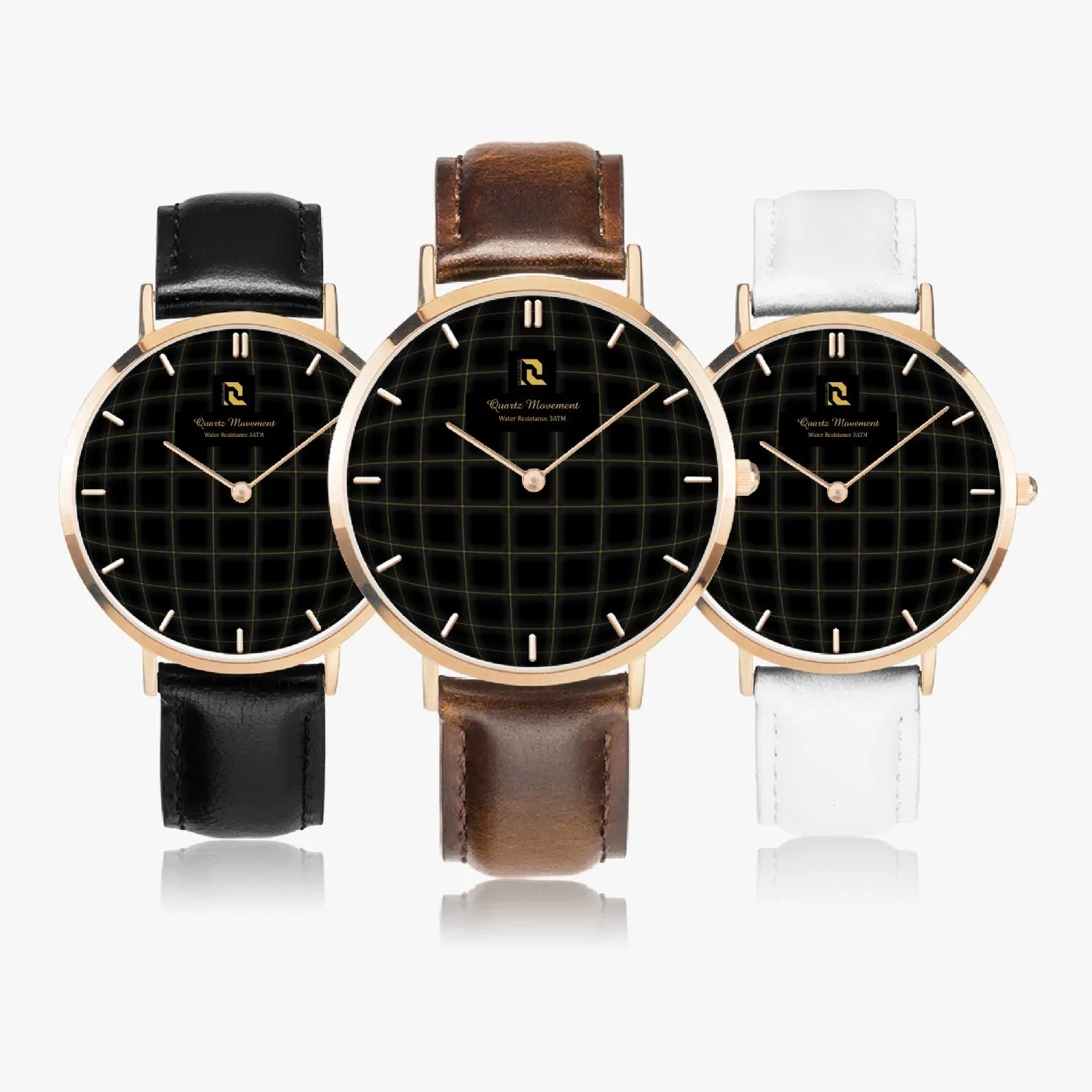 Ultra-Thin Leather Strap Quartz Watch (Rose Gold With Indicators)