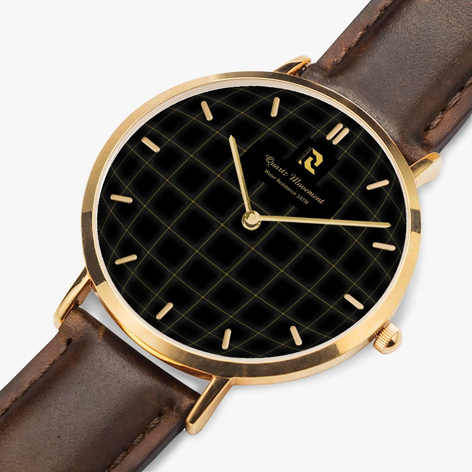 Ultra-Thin Leather Strap Quartz Watch (Rose Gold With Indicators)