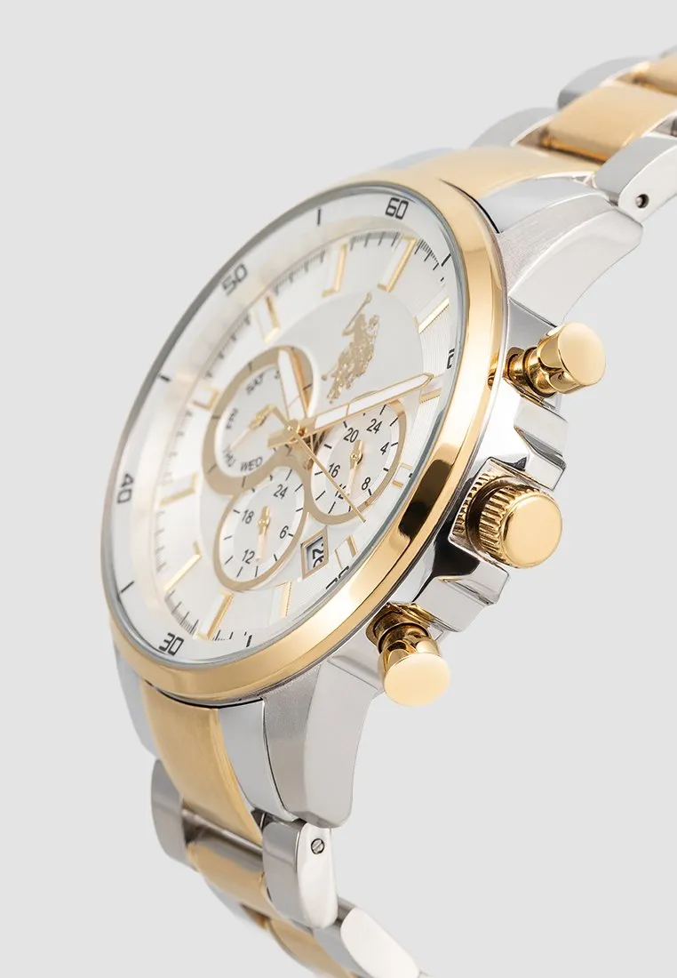 US POLO ASSN. MEN'S RHODIUM & GOLD PLATED STAINLESS STEEL BAND WITH S.S.BUCKLE