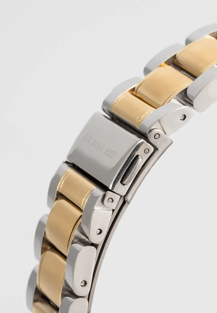 US POLO ASSN. MEN'S RHODIUM & GOLD PLATED STAINLESS STEEL BAND WITH S.S.BUCKLE