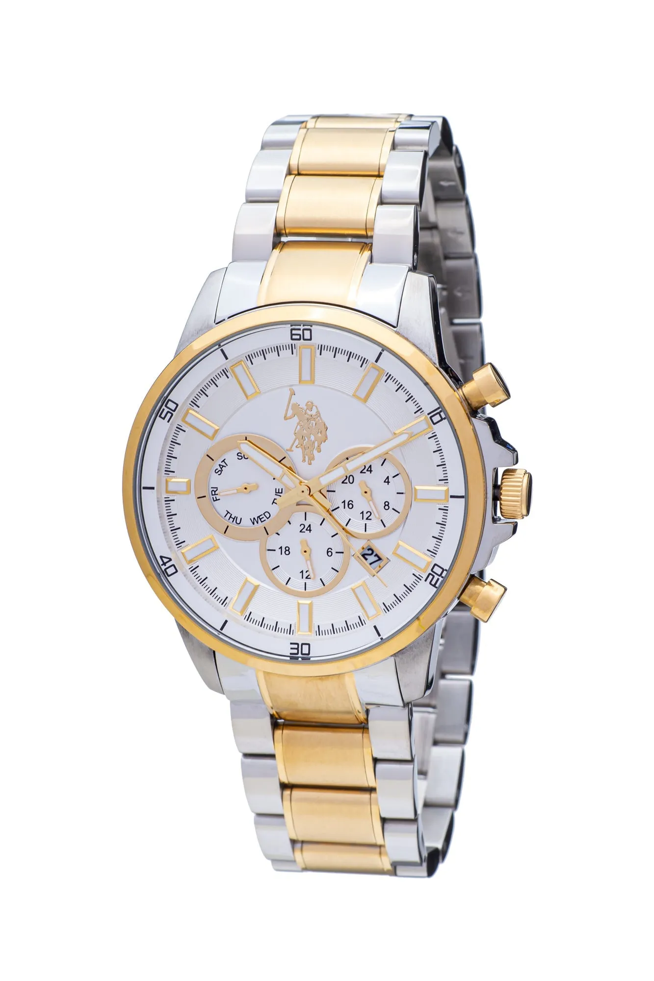 US POLO ASSN. MEN'S RHODIUM & GOLD PLATED STAINLESS STEEL BAND WITH S.S.BUCKLE