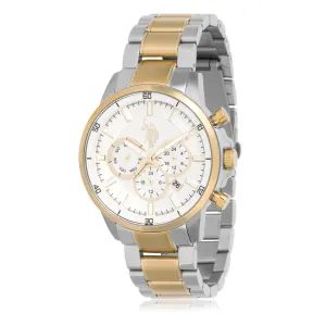 US POLO ASSN. MEN'S RHODIUM & GOLD PLATED STAINLESS STEEL BAND WITH S.S.BUCKLE