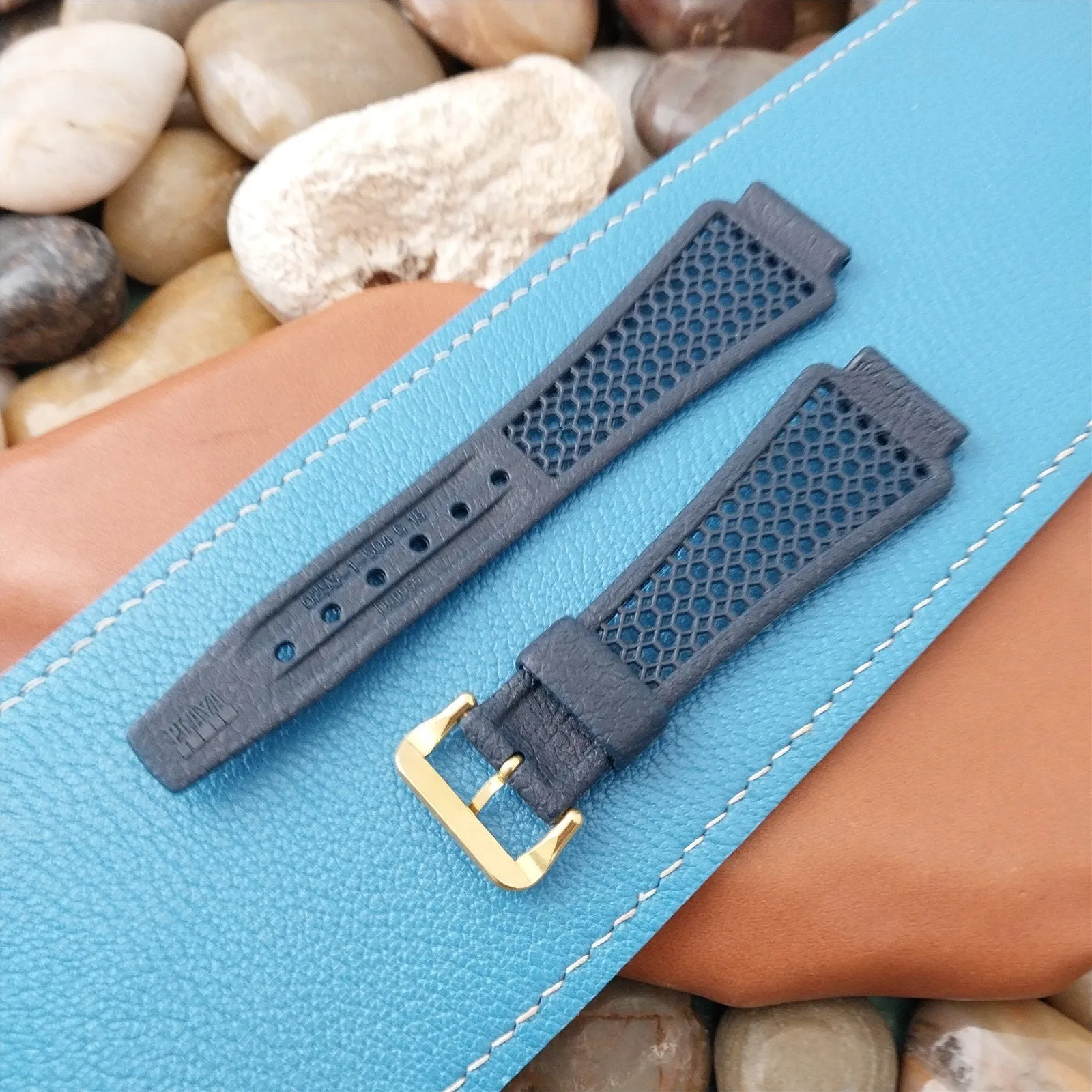 Vintage 18mm Flared Blue Swiss Diver Golay Playa Ventilated Unused Watch Band