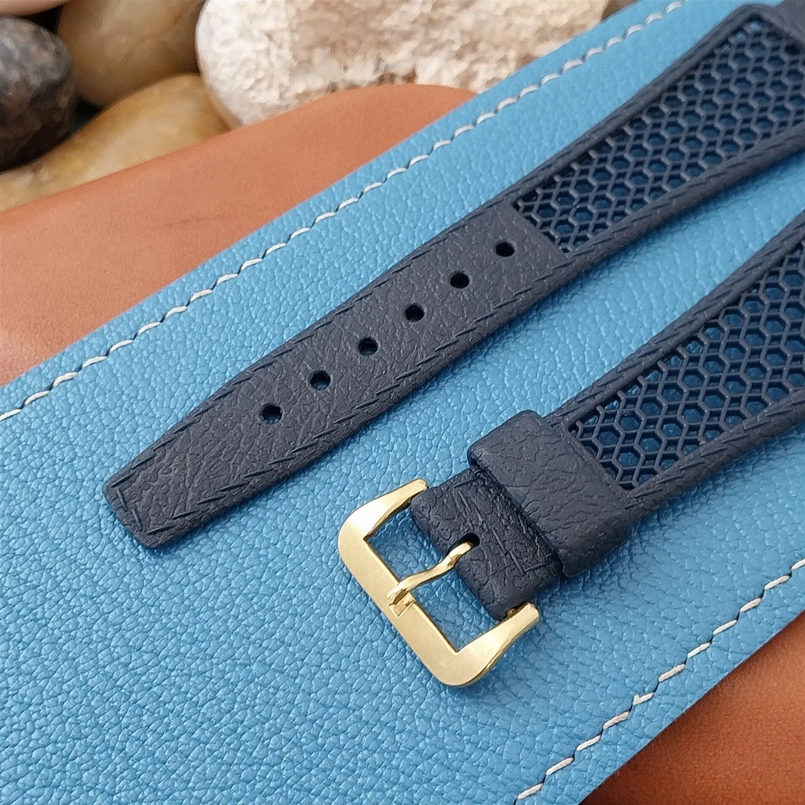 Vintage 18mm Flared Blue Swiss Diver Golay Playa Ventilated Unused Watch Band