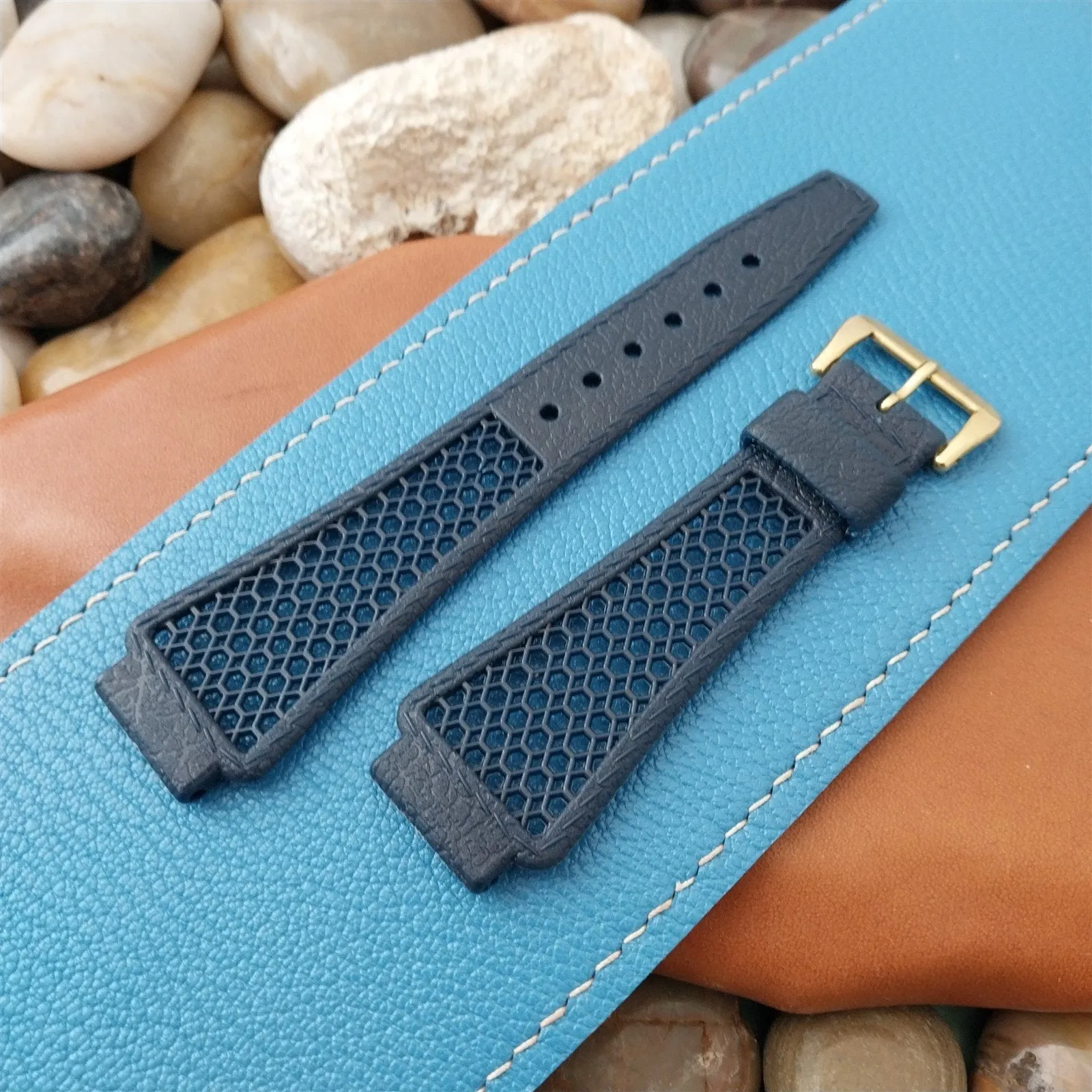 Vintage 18mm Flared Blue Swiss Diver Golay Playa Ventilated Unused Watch Band