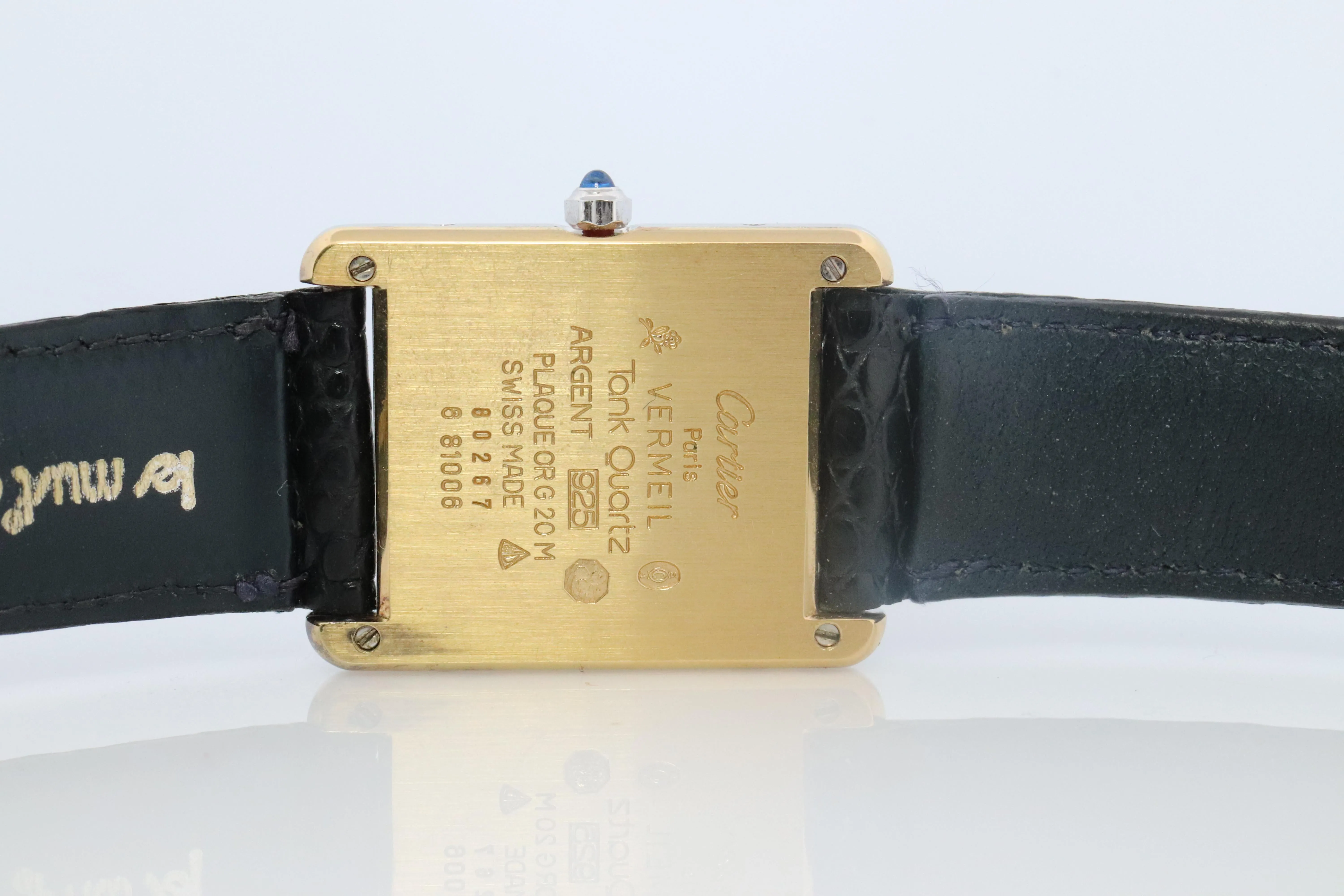 Vintage Must de Cartier Tank Watch. 925 Vermeil ARGENT White Blue Dial Tank