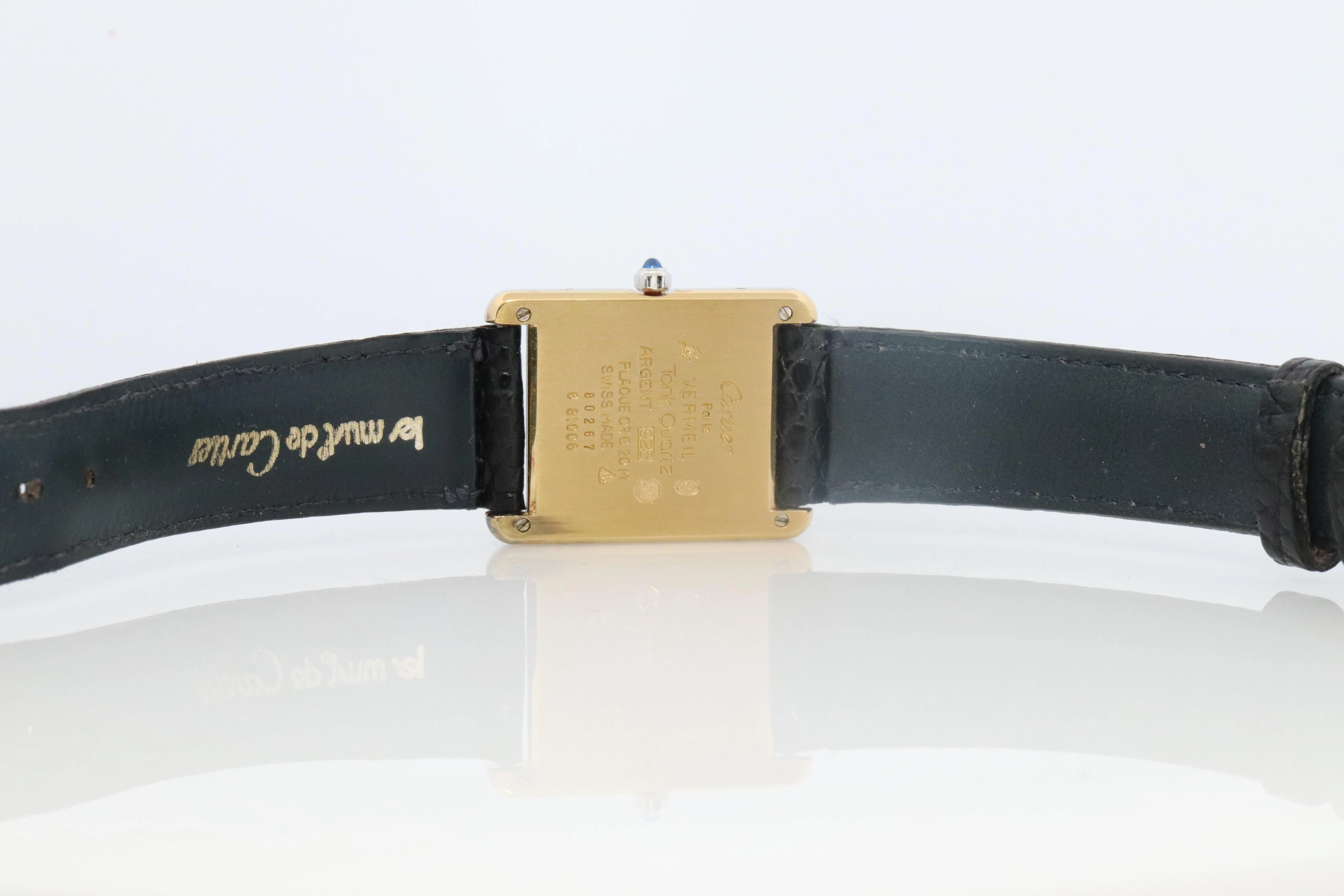 Vintage Must de Cartier Tank Watch. 925 Vermeil ARGENT White Blue Dial Tank