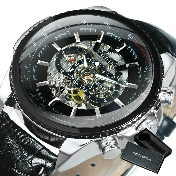 WINNER Brand Luxury Design Skeleton Watch Men Automatic Mechanical Watches Gold Steel Strap Classic Dress Military Wrist Watches