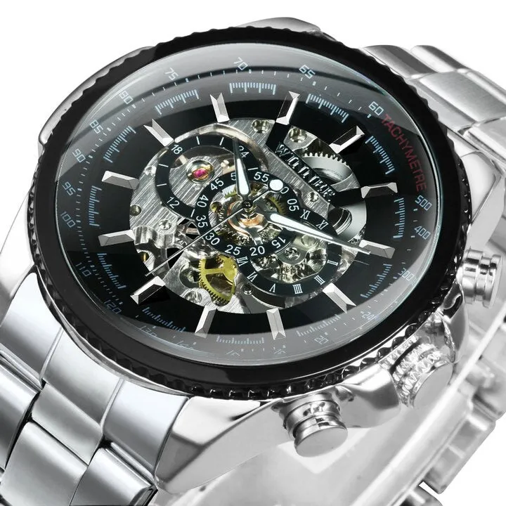 WINNER Brand Luxury Design Skeleton Watch Men Automatic Mechanical Watches Gold Steel Strap Classic Dress Military Wrist Watches