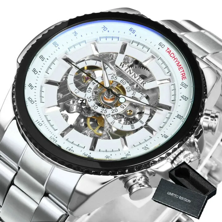 WINNER Brand Luxury Design Skeleton Watch Men Automatic Mechanical Watches Gold Steel Strap Classic Dress Military Wrist Watches
