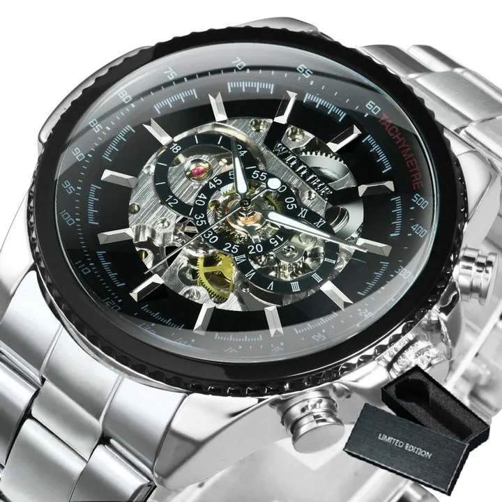 WINNER Brand Luxury Design Skeleton Watch Men Automatic Mechanical Watches Gold Steel Strap Classic Dress Military Wrist Watches