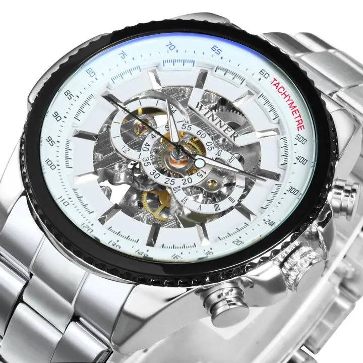 WINNER Brand Luxury Design Skeleton Watch Men Automatic Mechanical Watches Gold Steel Strap Classic Dress Military Wrist Watches