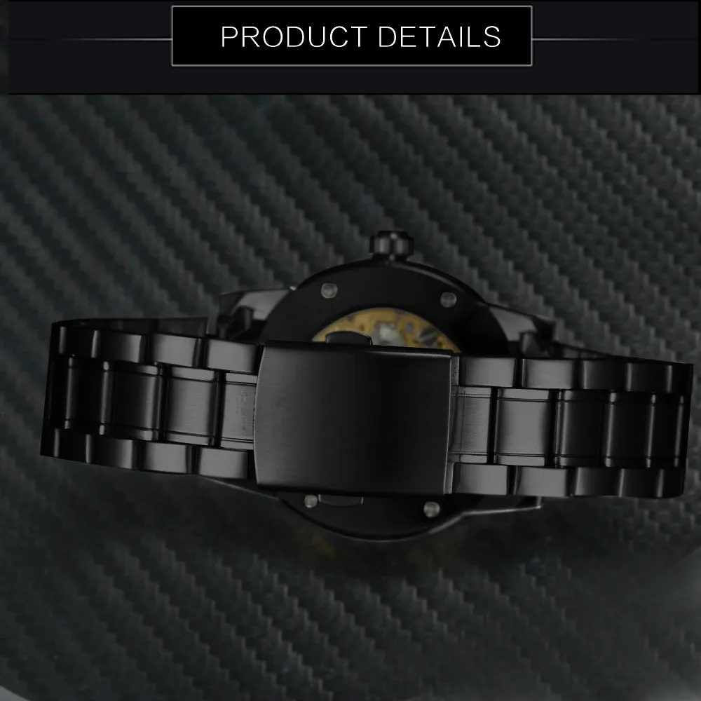 WINNER Top Brand Hand-wind Mechanical Classic Hollow Dial Stainless Steel Strap Watch