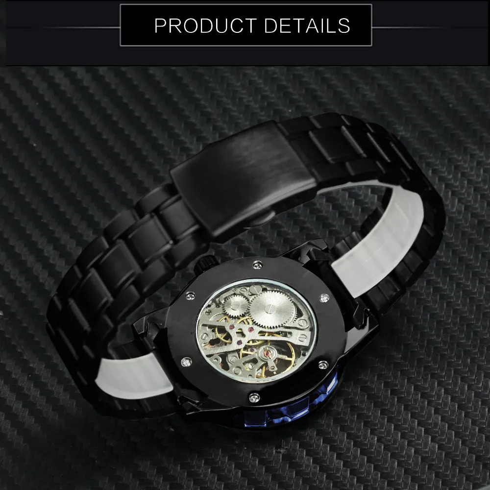 WINNER Top Brand Hand-wind Mechanical Classic Hollow Dial Stainless Steel Strap Watch