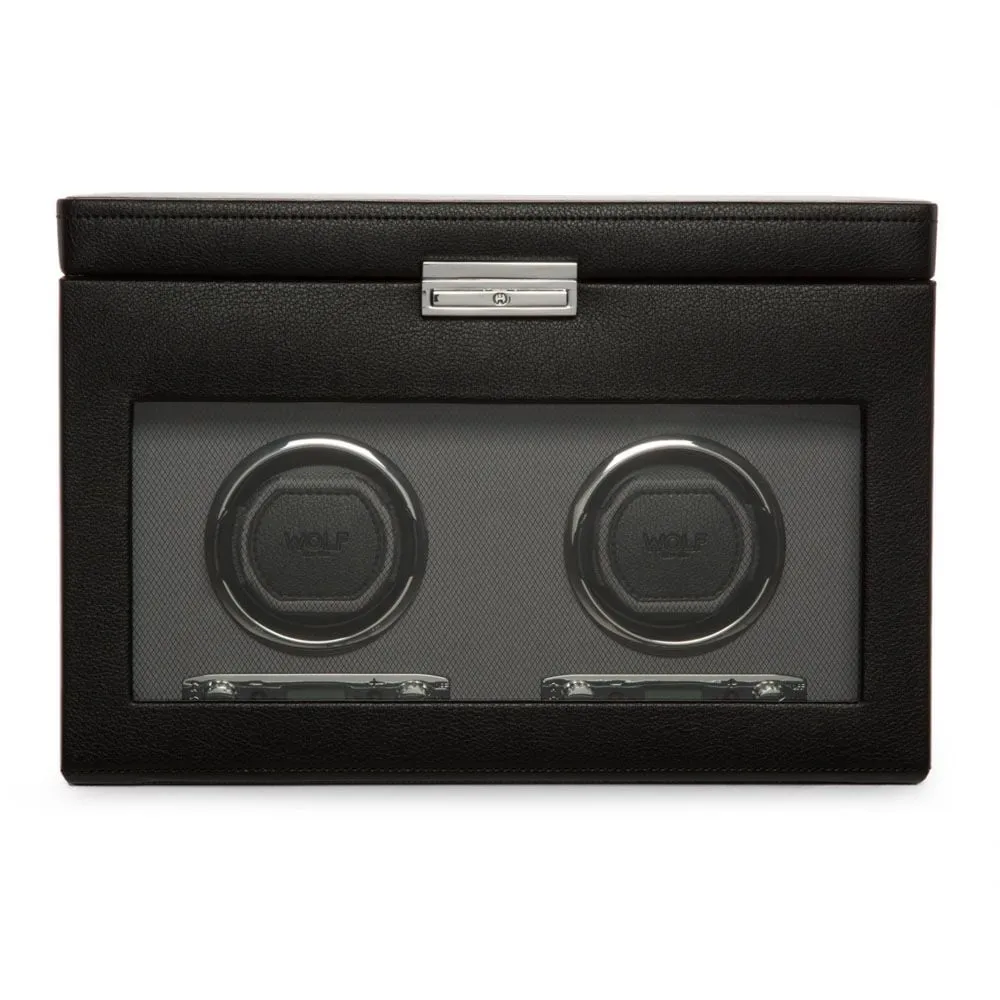Wolf Viceroy Black Double Watch Winder with Storage