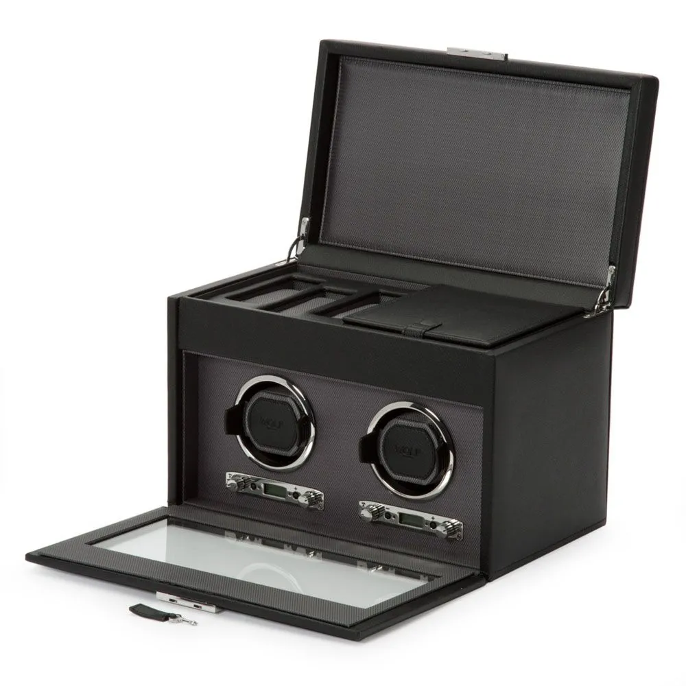 Wolf Viceroy Black Double Watch Winder with Storage