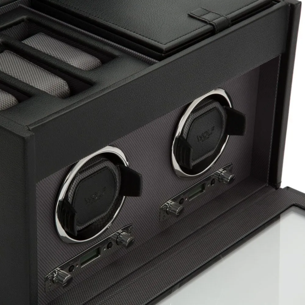 Wolf Viceroy Black Double Watch Winder with Storage