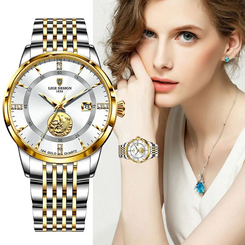 Women Watch Brand Fashion Ladies Watch Elegant Gold Steel Wristwatch